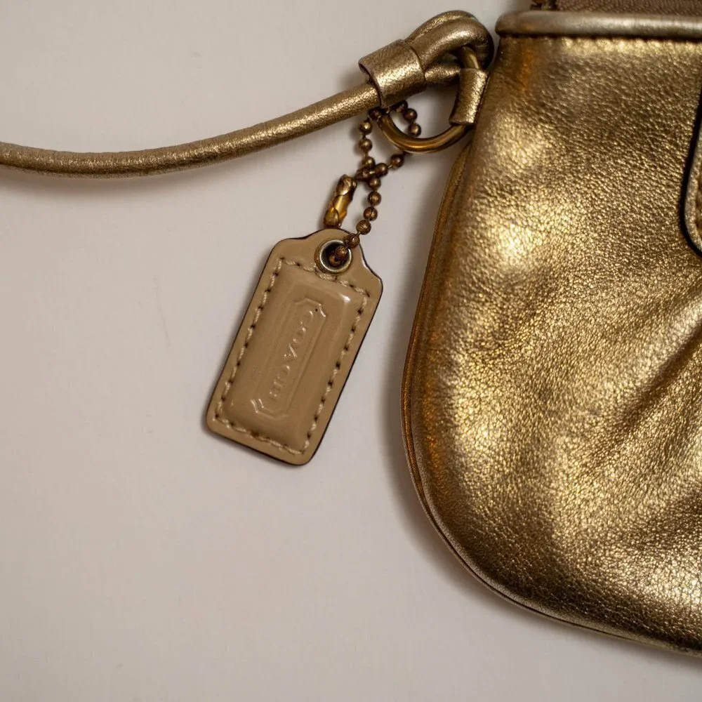 Coach Y2K Gold Leather Wristlet